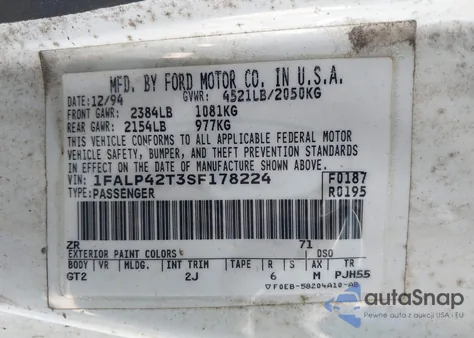 1995 Ford Mustang Gt/Gts из США, поврежденный, VIN 1FALP42T3SF178224